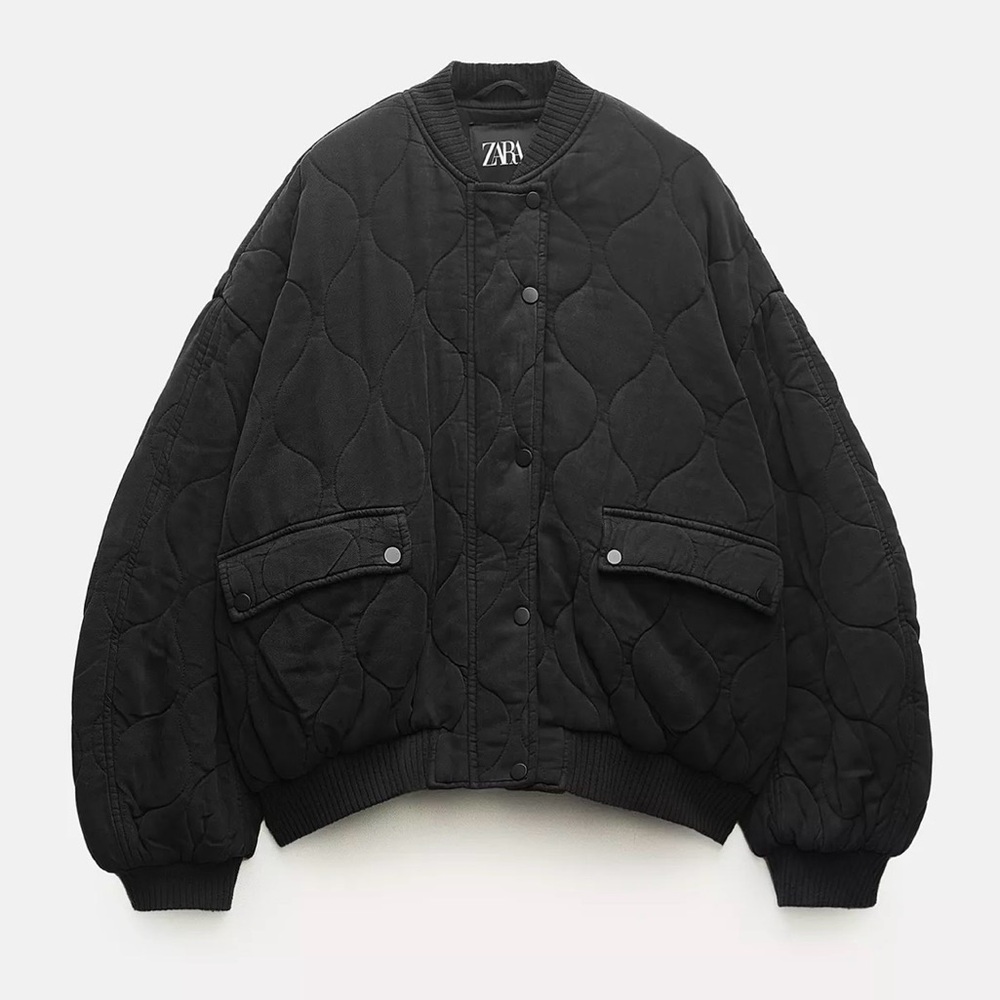 Zara Black Quilted Bomber Jacket